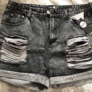 Boohoo Black Acid Wash Shorts